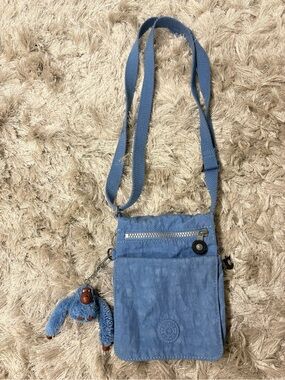 Kipling Blue Crossbody Shoulder Bag with Monkey Charm